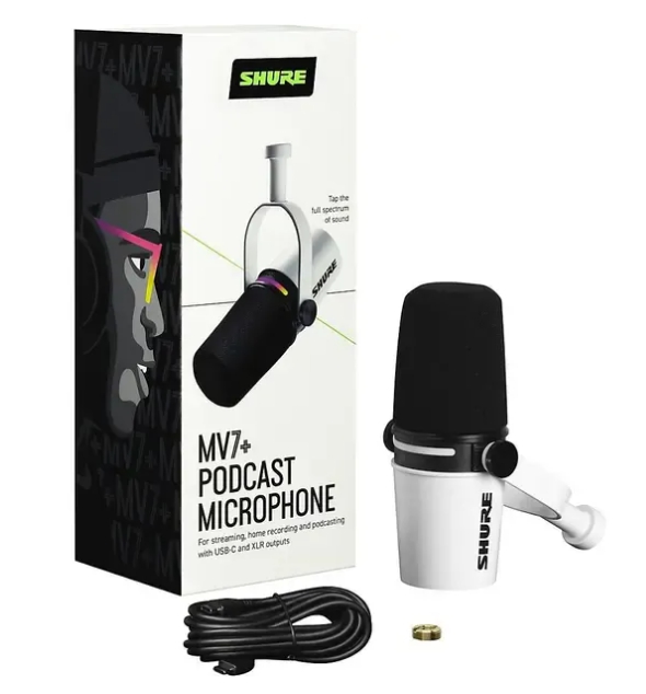 Купить USB микрофон, броадкаст-систему Shure MV7+-W в Москве, цена