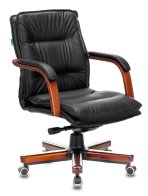 Бюрократ T-9927WALNUT-LOW/BL (Office chair T-9927WALNUT-LOW black leather low back cross metal/wood)