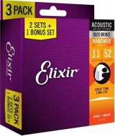 Elixir 16538 80/20 Bronze Acoustic NANOWEB Light (.011-.052) 3-pack