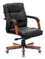 Бюрократ T-9927WALNUT-LOW/BL (Office chair T-9927WALNUT-LOW black leather low back cross metal/wood)
