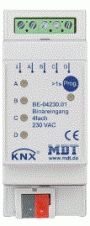 Модуль бинарных входов MDT technologies BE-04230.01 KNX/EIB 4x канальный, для выходов 230В, до 4 модулей логических функций, на DIN рейку, 2TE
