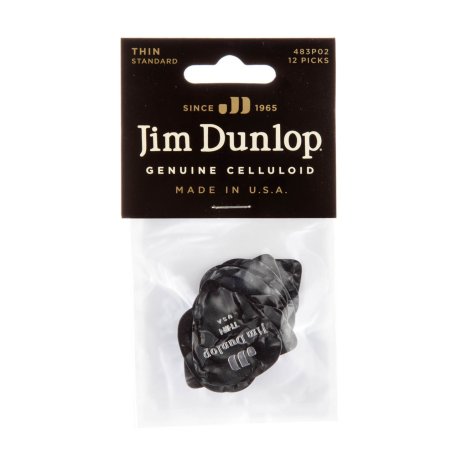 Медиаторы Dunlop 483P02TH Celluloid Black Pearloid Thin (12 шт)