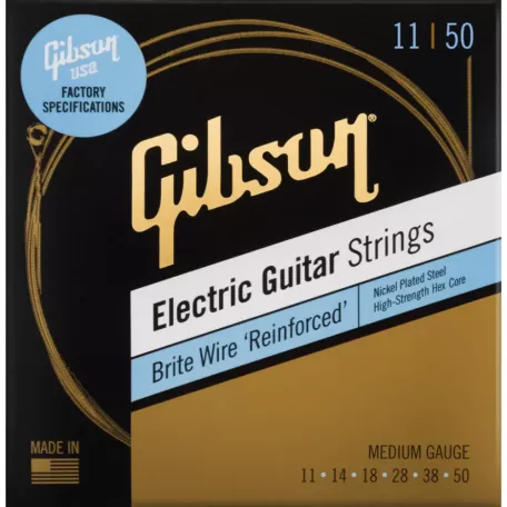 Струны Gibson SEG-BWR11 BRITE WIRE REINFORCED ELECTIC GUITAR STRINGS, MEDIUM GAUGE струны для электрогитары, .011-.050