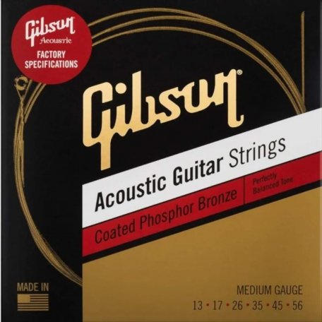 Струны Gibson SAG-CPB13 COATED PHOSPHOR BRONZE ACOUSTIC GUITAR STRINGS, MEDIUM струны для акустической гитары, .013-.056