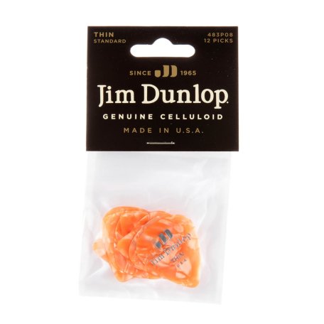 Медиаторы Dunlop 483P08TH Celluloid Orange Pearloid Thin (12 шт)