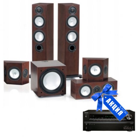 Комплект акустики Monitor Audio Silver RX6 AV12 walnut + AV Ресивер Onkyo TX-NR626 black