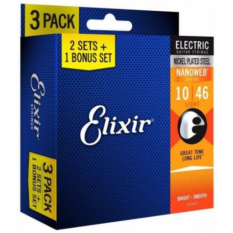 Струны Elixir 16542 Electric NANOWEB Light (.010-.046) 3-pack
