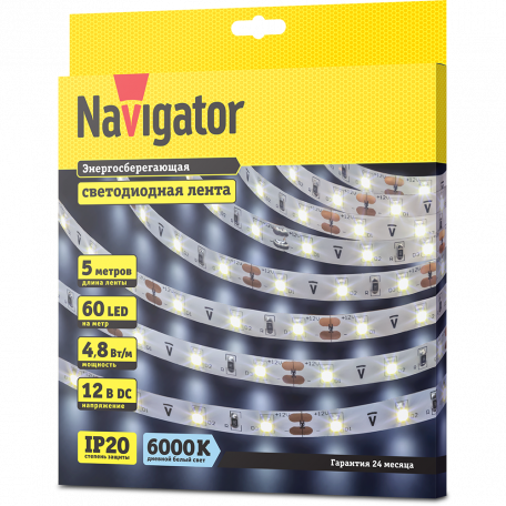 Лента светодиодная Navigator 71 762 NLS-3528CW60-4.8-IP20-12V R5 4.8Вт/м71762 (5 м)