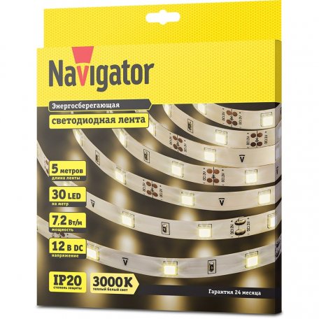 Лента светодиодная Navigator 71 414 NLS-5050WW30-7.2 IP20 12B R5 7.2Вт/м71414 (5 м)