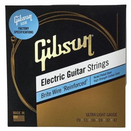 Струны Gibson SEG-BWR9 BRITE WIRE REINFORCED ELECTIC GUITAR STRINGS, ULTRA LIGHT GAUGE струны для электрогитары, .09-.042