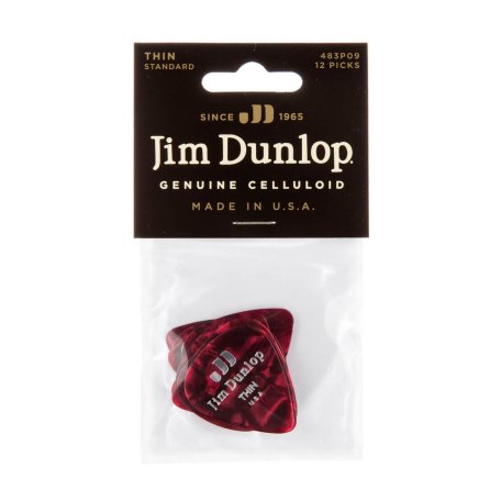Медиаторы Dunlop 483P09TH Celluloid Red Pearloid Thin (12 шт)