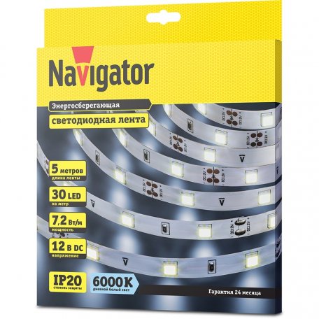 Лента светодиодная Navigator 71 766 NLS-5050CW30-7.2-IP20-12V R5 7.2Вт/м71766 (5 м)