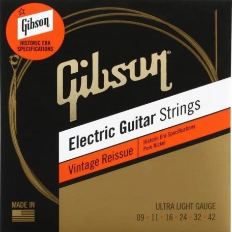 Струны Gibson SEG-HVR9 VINTAGE REISSUE ELECTIC GUITAR STRINGS, ULTRA LIGHT GAUGE струны для электрогитары, .09-.042
