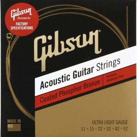 Струны Gibson SAG-CPB11 COATED PHOSPHOR BRONZE ACOUSTIC GUITAR STRINGS, ULTRA LIGHT GAUGE струны для акустической гитары, .011-.052