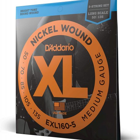Струны DAddario EXL160-5 NICKEL WOUND 5-STRING BASS, MEDIUM, 50-135, LONG SCALE