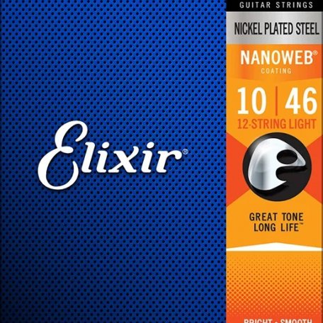 Струны Elixir 12450 NanoWeb для 12-струнной электрогитары Light 10-46