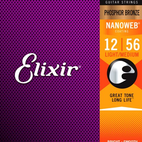 Струны для гитары Elixir 16077 NanoWeb Light-Medium 12-56