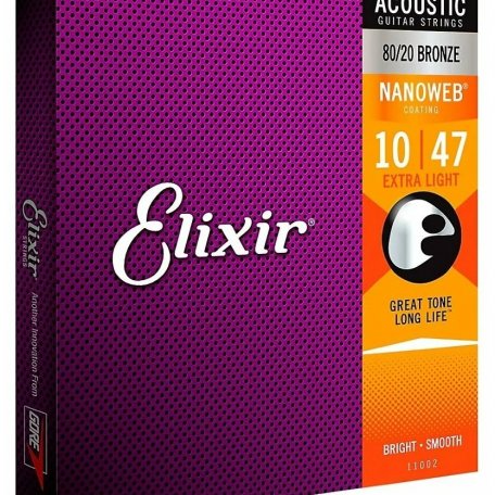 Струны для гитары Elixir 11002 NanoWeb Extra Light 10-47 80/20