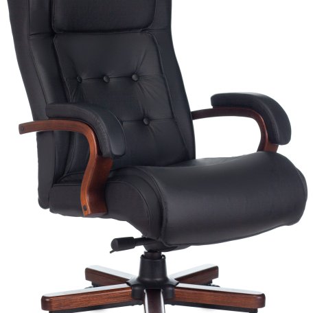 Кресло Бюрократ T-9926WALNUT/BLACK (Office chair T-9926WALNUT black leather cross metal/wood)