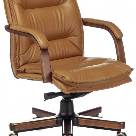 Кресло Бюрократ T-9927WALNUT-LOW/MUS (Office chair T-9927WALNUT-LOW mustard leather low back cross metal/wood)