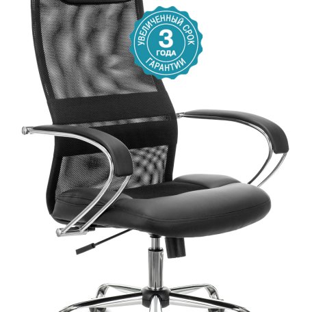 Кресло Бюрократ CH-608SL/BLACK (Office chair CH-608SL black TW-01 TW-11 eco.leather/gauze headrest cross metal хром)