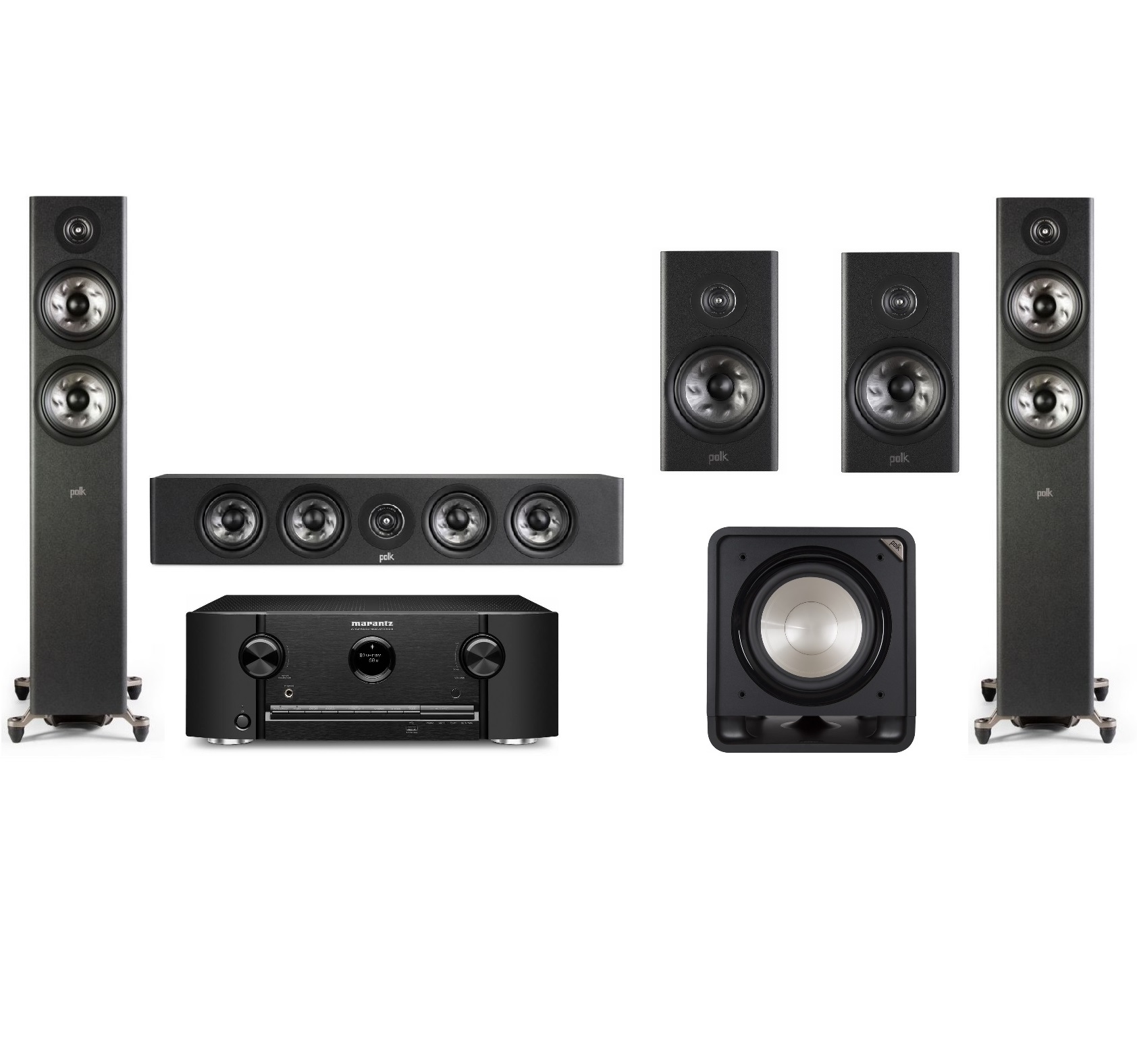 Комплекты 5.1- канальные Marantz SR5015 + Polk Audio Reserve R350 black + Reserve R200 black + Reserve R600 black + HTS SUB 12 black