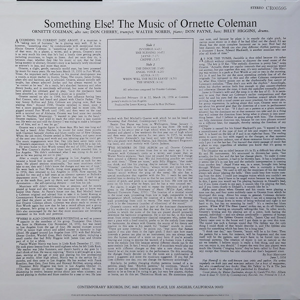 Джаз Universal (Aus) Ornette Coleman - Something Else!!!(Acoustic Sounds) (Black Vinyl LP) - фото 2