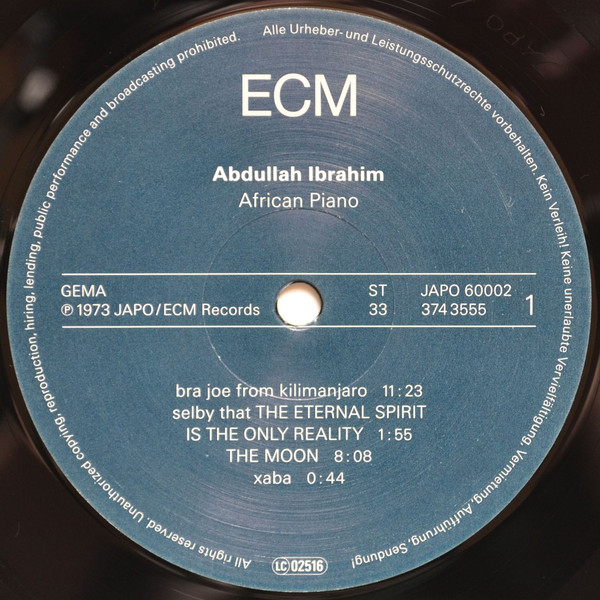 Рок ECM Ibrahim, Abdullah, African Piano (180 Gram) - фото 2