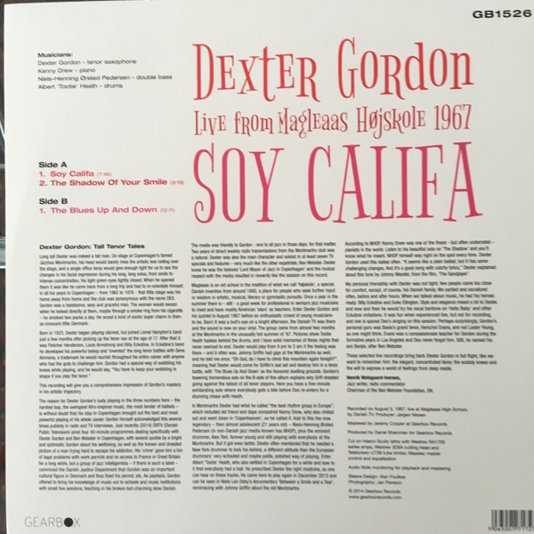 Джаз IAO Dexter Gordon - Soy Califa - Live From Magleaas Hojskole 1967 (Black Vinyl LP) - фото 2