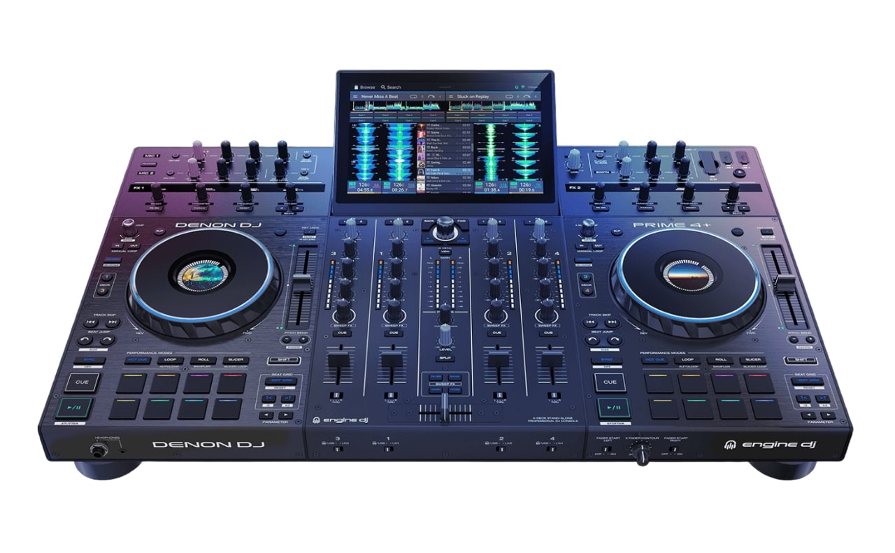 DJ станции, комплекты, контроллеры Denon Dj Prime 4+ dj микшеры и оборудование denon dj x1850 prime