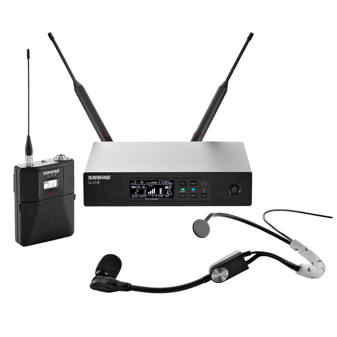 SHURE QLXD14E/SM35 G51 цифровая радиосистема с головным микрофоном SM35, конденсаторным кардиоидным, 470-534 МГц. Черный