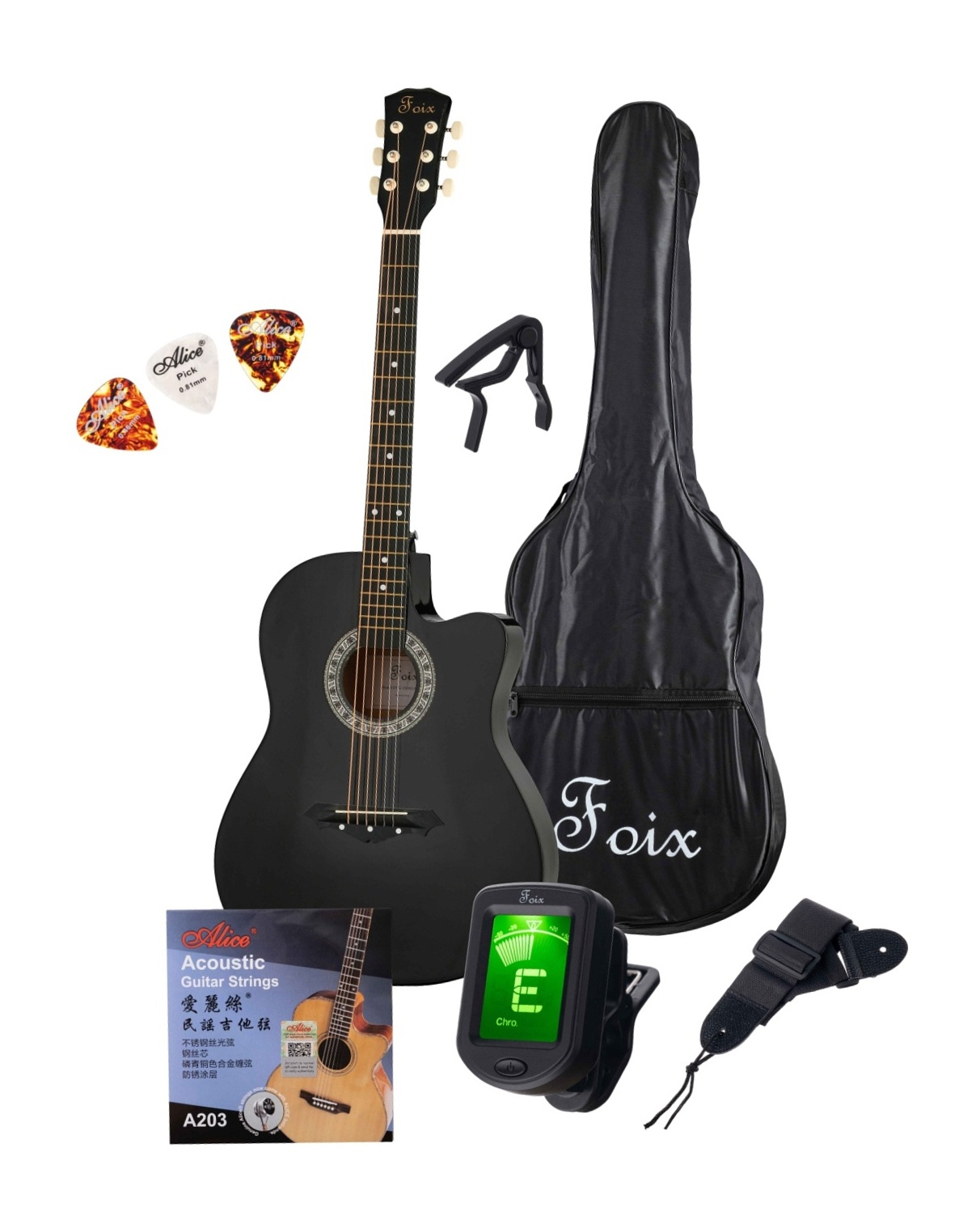 Акустические гитары Foix FFG-2039CAP-BK (аксессуары в комплекте) классические гитары foix fcg 2038cap wh аксессуары в комплекте