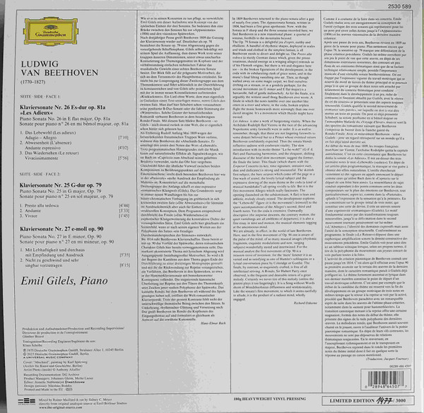 Классика Universal US Emil Gilels - Beethoven: Piano Sonatas Nos.25-27 (Original Source) (Black Vinyl LP) - фото 2