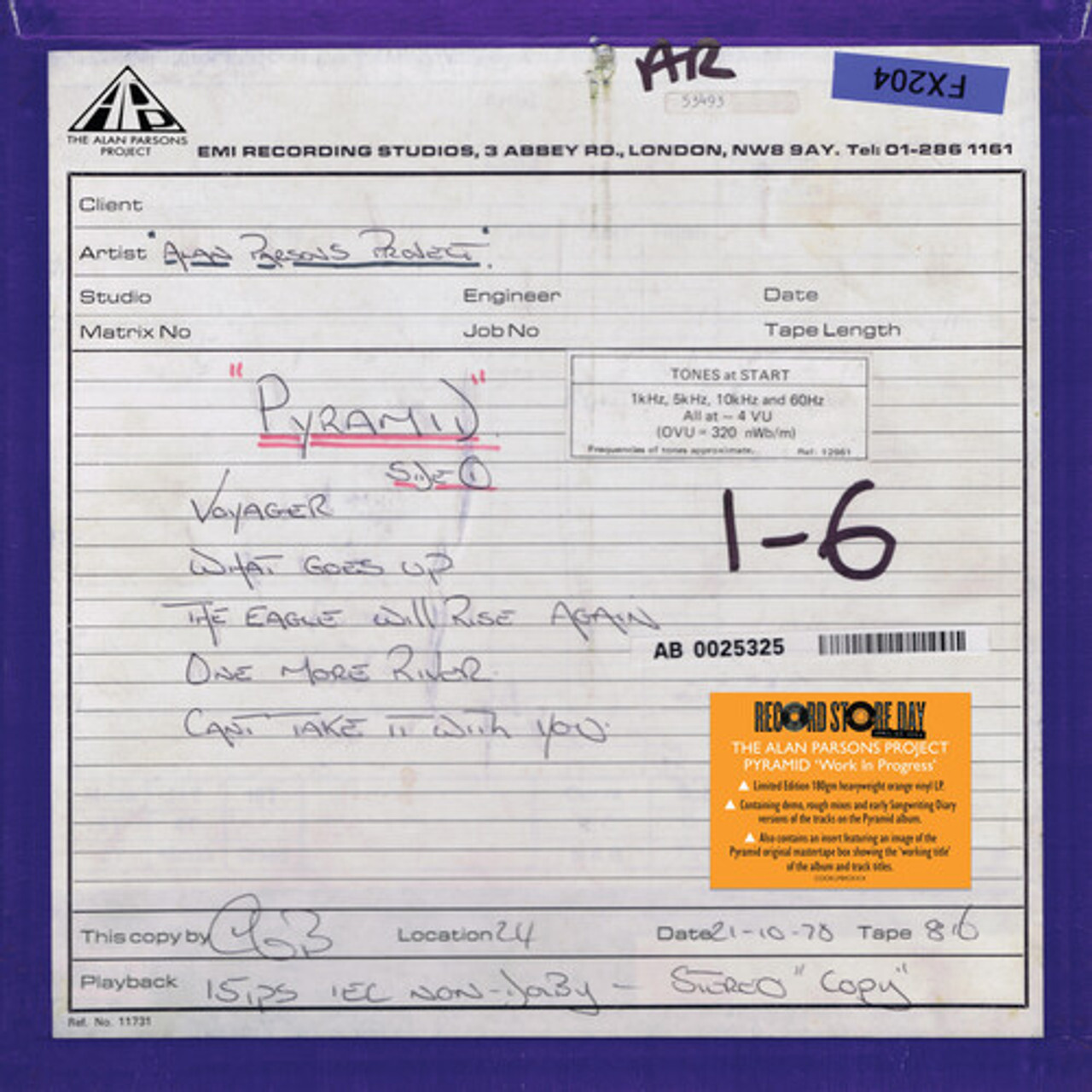 Рок BMG Alan Parsons Project, The - Pyramid Work In Progress (RSD2024, Orange Vinyl LP) держатель для проводов liberty project розовый