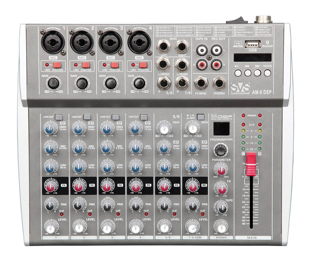 Микшерные пульты аналоговые SVS Audiotechnik mixers AM-8 DSP lynepauaio b066 мини стерео 8 канальный пассивный микшер rca портативный аудиомикшер