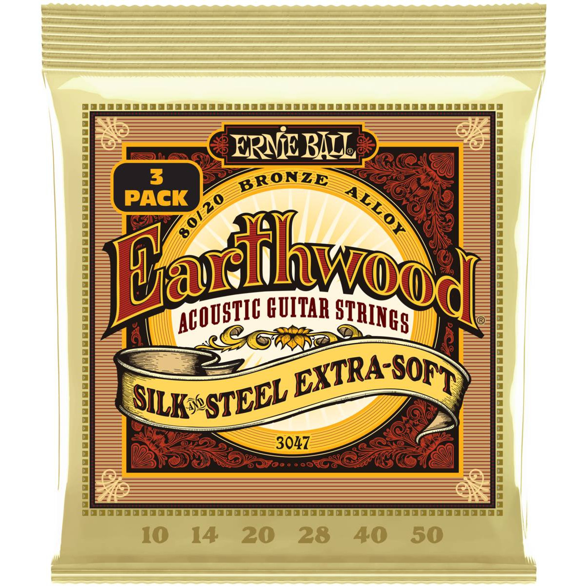 Струны Ernie Ball 3047 Earthwood Silk&Steel Extra Soft 80/20 10-50 гитарные ремни ernie ball 4 138