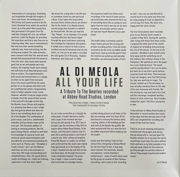 Джаз Ear Music Di Meola, Al - All Your Life: A Tribute To The Beatles (180 Gram Black Vinyl 2LP) - фото 3