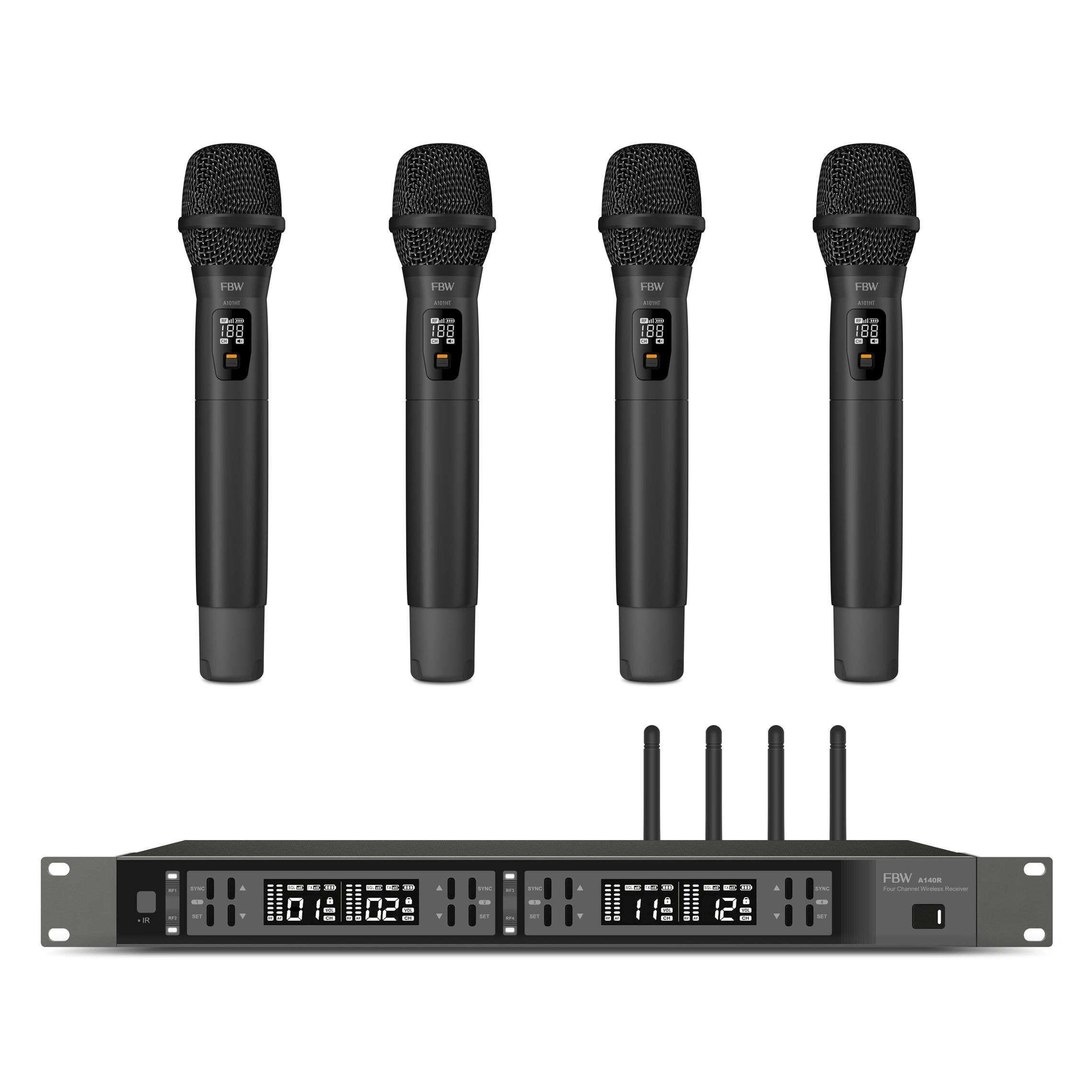 Радиосистемы с ручным микрофоном FBW A4-VOCAL1  (в комплекте 4шт A101HT и A140R) приемники и передатчики fbw a1d vocal1 в комплекте a12r и a101ht