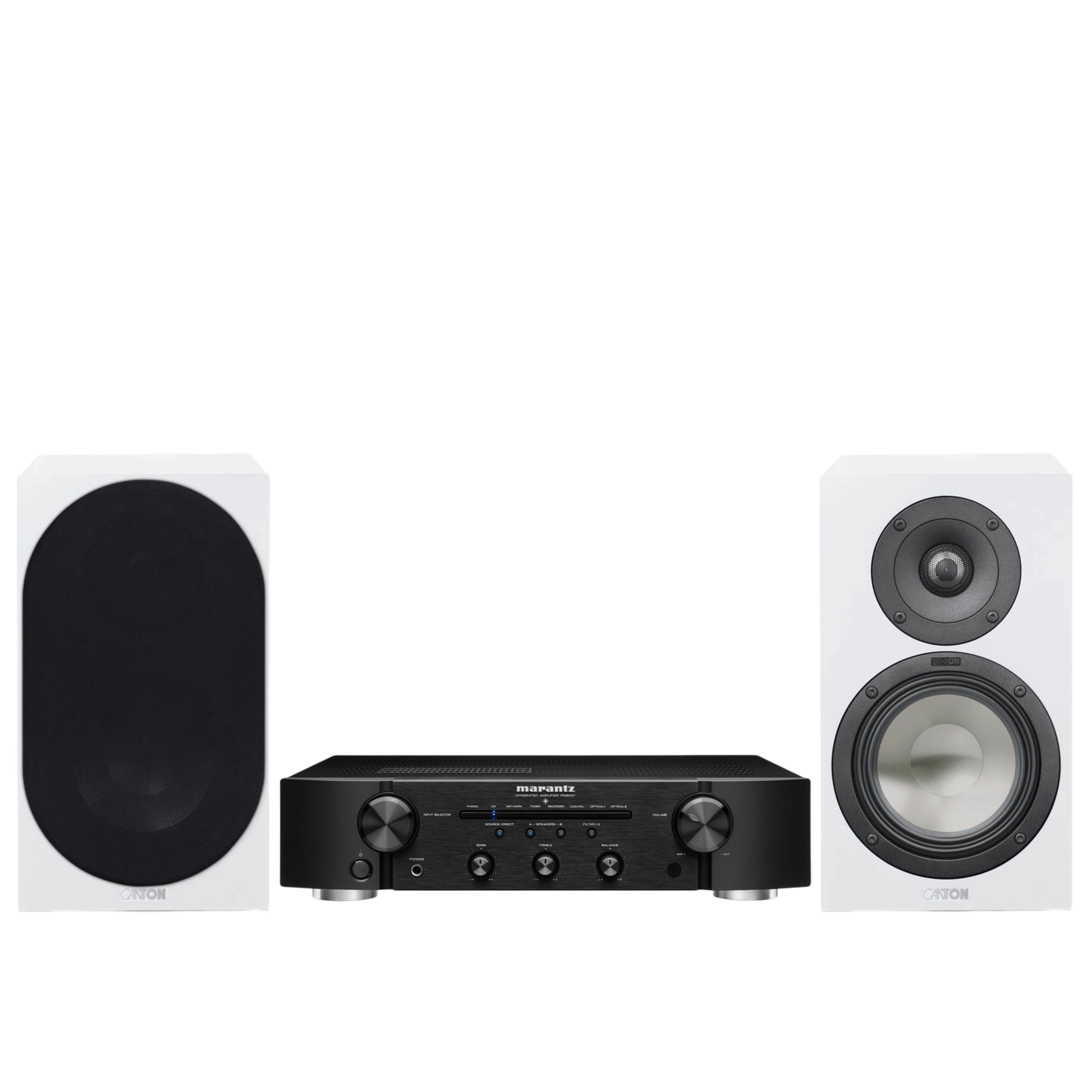 C полочной акустикой Canton GLE 20 White + Marantz PM6007 Black