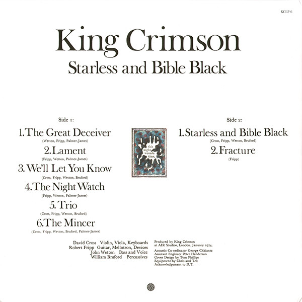 Рок Discipline Global Mobile King Crimson — STARLESS & BIBLE BLACK (200 GR. VINYL) (LP) - фото 5