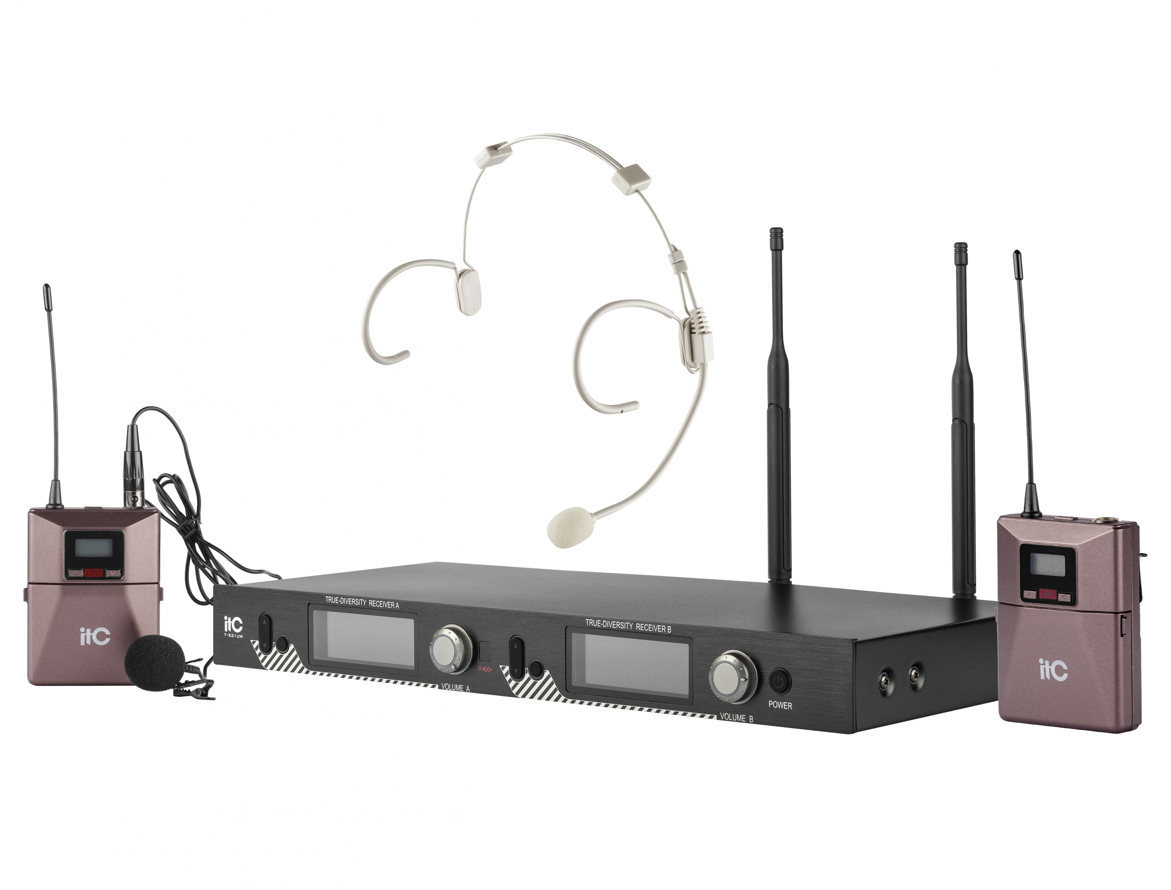 Радиосистемы петличные ITC T-521UW двухканальная укв беспроводная портативная микрофонная система