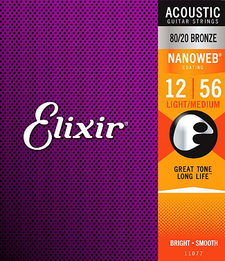 Струны Elixir 11077 NanoWeb Light-Medium 12-56 80/20