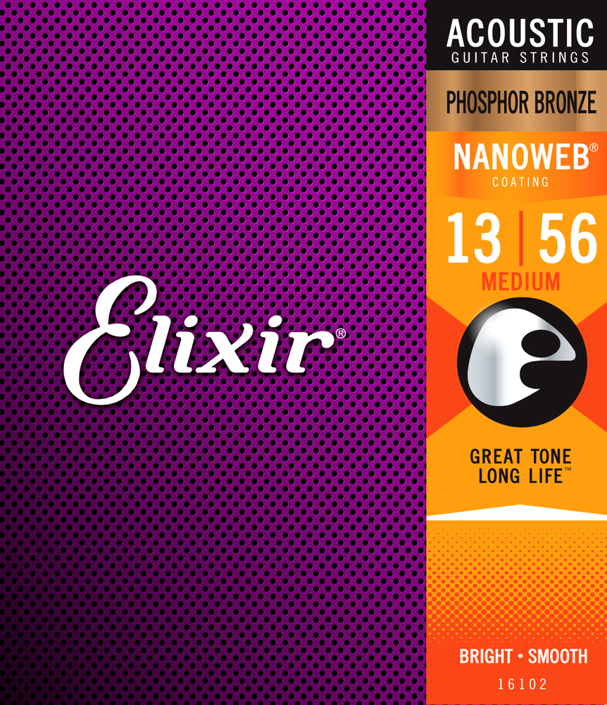 Струны Elixir 16102 NanoWeb Medium 13-56 струны для акустической гитары orphee сtx620 c 010 047