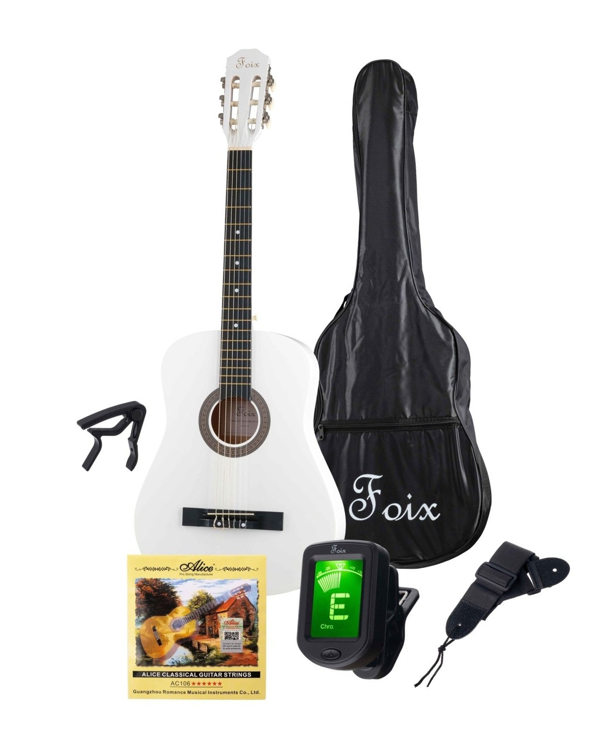 Классические гитары Foix FCG-2038CAP-WH (аксессуары в комплекте) акустические гитары foix ffg 2038cap bk mat аксессуары в комплекте