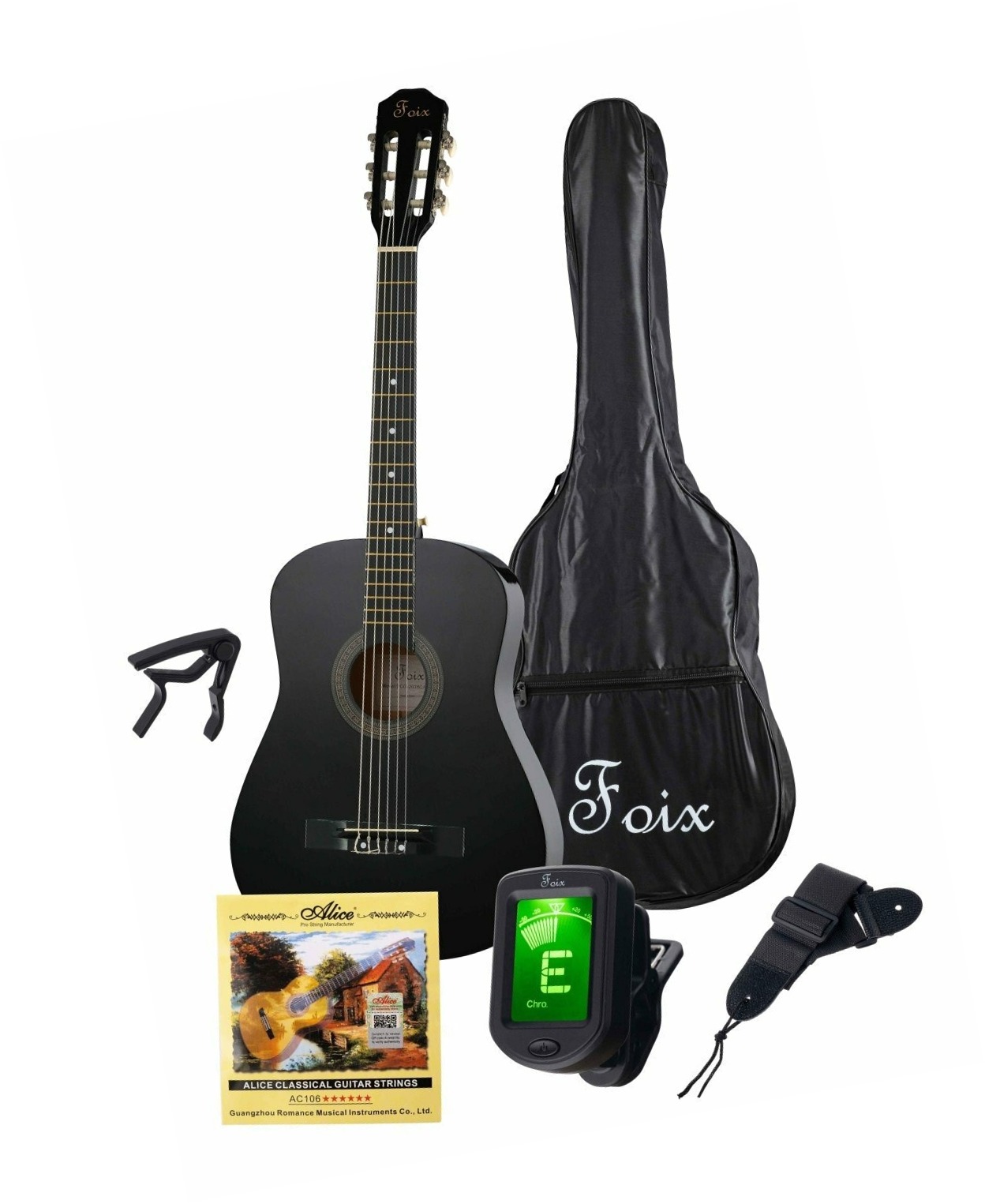 Классические гитары Foix FCG-2038CAP-BK (аксессуары в комплекте)