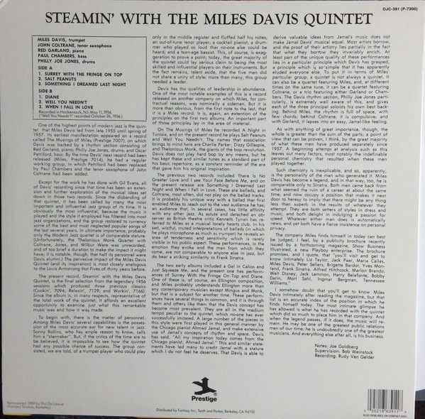 Джаз Universal (Aus) Miles Davis - Steamin’ (Original Jazz Classics) Black Vinyl LP) - фото 2